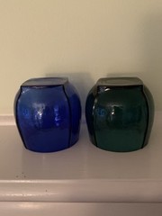 2 Salamandra Glass Cocktail Tumblers Blue/Green Signed 1989