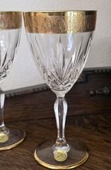 7.5″ Vintage Clear Crystal 24K Gold Design Band Wine Glass Goblet Murano Italy