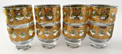 Vtg. Culver Valencia Lowball Glasses Set of 8 Footed On The Rocks 22k Gold MCM