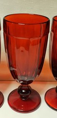 4 Southern Living Paneled Ruby Red Iced Tea Goblets. 16oz. 8-1/16″ High.