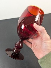 Ruby Red Water Goblets with Gold Rim 14 Ounce Water Glasses Set of 2 Wine Goblet
