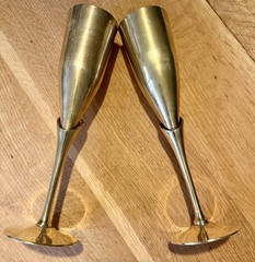 CHEERS! Vintage Pair Brass & Silver Plate Champagne Flutes