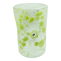 Pair of Murano Art Glass Tumblers Venezia Silver Leaf Green Millefiori Venice