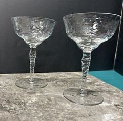 Crystal Champagne Glasses Sharpe Arctic Rose Pattern Intricate Stemware Set Of 2