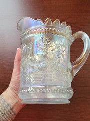 Super Pretty Northwood Carnival Glass Peacock at the Fountain Water Pitcher