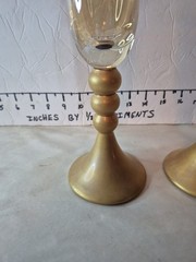 2 Bombay Co. Gold & Amber Champagne Flutes 10” Glasses Made in Poland EUC