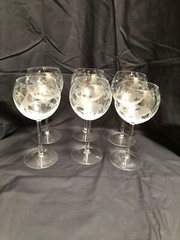 Beautiful Set of 6 Etched Glass Jungle Themed Balloon Wine Goblets 8.5″