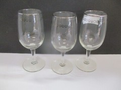 Set of 3 Vintage Silver Trim Wine Glasses with Odd Design
