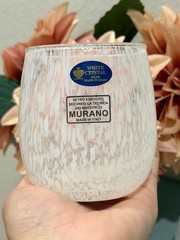 Murano Art White Cristal Bianco Opalino Confetti Glass Tumblers. Set-4 Italy