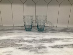MCM Set of 2 Libbey Saturn Optic Ripple Aqua Tumbler Glasses