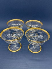 VTG CAMBRIDGE Wedding Band Clear w/Gold Trim Coupe Glasses Set of 4 /rw
