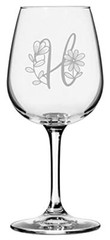 H Daishy Daisy Monogram Etched 12.75oz Stemmed Wine Glass
