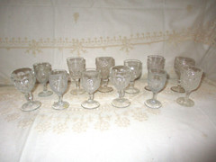 Lot Of 12 Antique Victorian EAPG Pressed Glass Cordial Sherry Wine Glasses