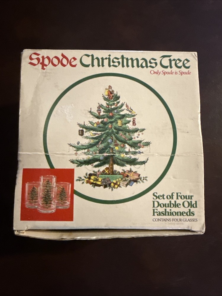 Spode Christmas Tree Double Old-Fashioned Glasses Set Of 4 USED