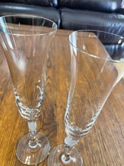 Gorham Amore Collection Toasting Champagne Flutes w/Frosted Heart Germany Set/2