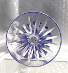 AJKA GRAPES WINE GLASS CASED COBALT BLUE CUT TO CLEAR CRYSTAL BOHEMIAN HUNGARY