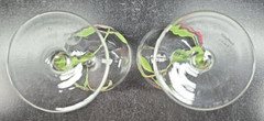 2 Block Vintage Rose Balloon Wine Glasses Mix Set Floral Hand Painted Flower Lot