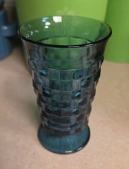 Whithall Indiana Glass Cubist Colony Riviera Blue Pedestal Fluted Rim 6″ Tumbler