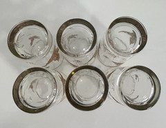 Vintage Libbey Drinking Highball Glasses Gold Embossed Geese Flying . Set of 6.