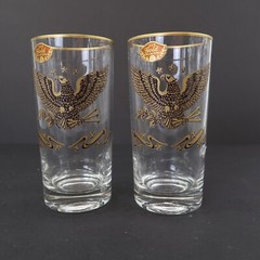 Vintage Set of 5 American Eagle Red 22K Gold Overlay Glasses Patriotic American