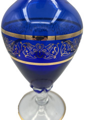 Vintage Cobalt Blue & Gold Rim Goblet Wine Glass – Twisted Clear Stem – Elegant