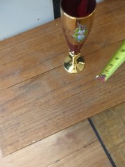 Venetian Murano Ruby Glass champagne W/ Gold Hand painted Floral Goblet Glass