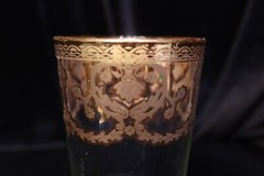 REAL GOLD MADE IN ITALY GOLD FLOWERS SWIRLS 2 HIGHBALL TUMBLERS GLASSES 5 1/2″