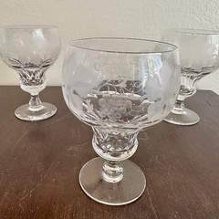 Set of 3 Val St Lambert Vignes Crystal Water Wine Goblets Glasses Signed Belgium