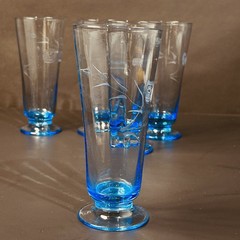 5-pc Vintage Cobalt Blue Etched Floral Glasses Tumbler Iced Tea Glases 6″