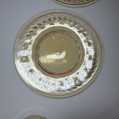 Vintage Amber Etched Juice Glasses w/ Saucers Wheat Pattern Thin Glass Set