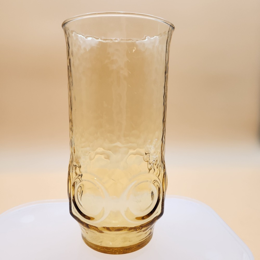 1970s Anchor Hocking Heritage Hill Honey Gold Amber Tumbler 6.75” 24 oz.