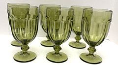 Set of 6 Vintage Libbey Olive Green Gibraltar Duratuff 16 oz Goblets Glasses USA