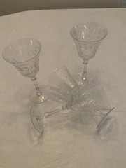 Vintage Crystal Wine Glasses Etched Seneca? Tiffin? Elegant 7 1/2” Tall Set Of 4
