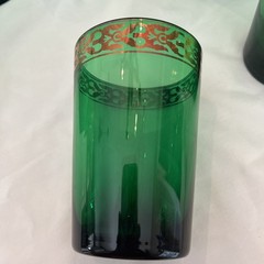 6 Pier 1 Flat Tumblers P1C73 Green Blown Glass 4.75” Gold Accent RETIRED
