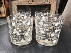 MCM Gold Georges Briard Tennis Rackets Whiskey Rocks Glasses Old Fashioned Glass