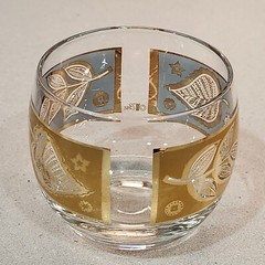 Cera Roly Poly MCM Highball Glasses Clear with Gold Leaf Band Set of 4