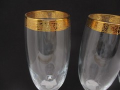 3 Vintage 24k Gold Scroll Wine Glasses