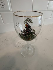 Spode Christmas Tree Wine Glasses 22K Gold Rim Set of 8 EUC