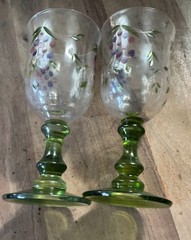Set Of 2 Studio Nova Sweet Harvest Hand Painted Etched Stemmed Wine Goblets 7.5”