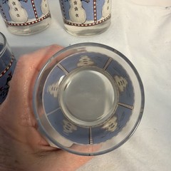 Vtg Anchor Hocking Debbie Mumm Snowman Set 4 Rocks Glasses 4” Blue White 1998