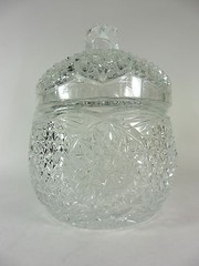 Cut Crystal Biscuit Jar Lidded Candy Dish Heavy Clear Glass Vanity Bathroom