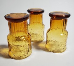 3 Vtg Libbey Country Garden Daisy Glasses Amber Tumblers Boho Retro Gold Flowers