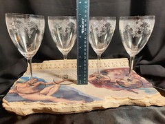 4 Vintage/Antique Fostoria MELROSE Needle Etch Water Goblets Wine Glasses Set