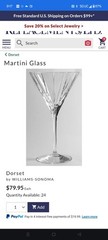 Williams Sonoma Crystal Stemware Dorset 7 3/4″ X 4 3/8″ Martini Glass Set of 4
