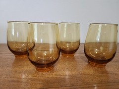 Set of Four Vintage Libbey Gold Amber Tempo Water Wine juice 12 oz Glasses Great