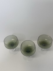 Vintage Sasaki Green Smoke Coronation Cocktail Martini Crystal Glasses