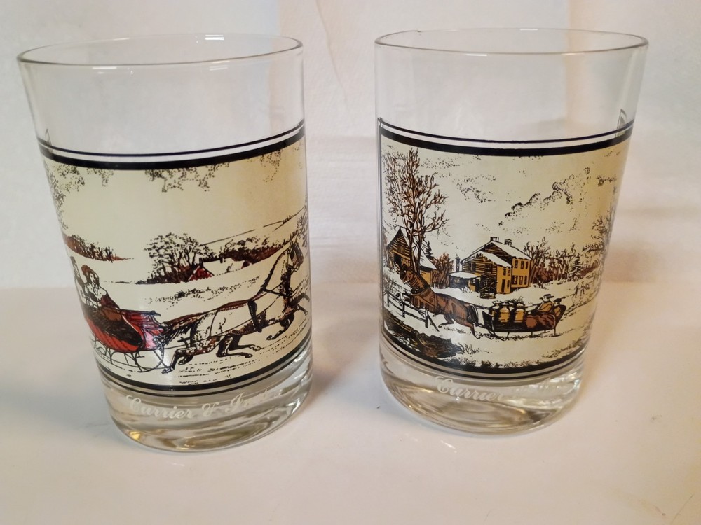 2 Vintage Arby’s Currier & Ives Collector Glasses Farm Winter & Road in Winter