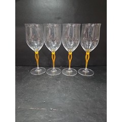 Mikasa Crystal Tuscan Wine Glasses, Yellow Stem, Set of 4, Art Deco Drinkware