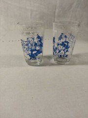 Vintage 2 matching Swanky Swigs Baby Animal juice Glass Blue Bears / Pigs Hazel