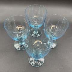 4 Vintage Bryce Glass Mode Cerulean Blue Mid-century Water Wine Ice Tea Glasses